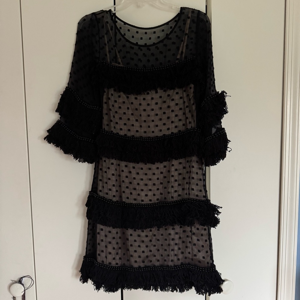 Tracy Reese Black Sheer Polka Dot Dress